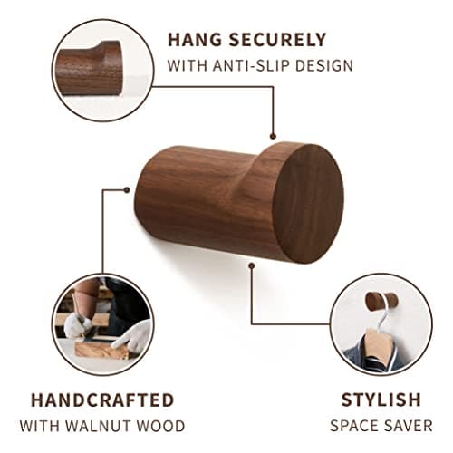 Black Walnut Wood Wall Hooks - Pack of 4 Minimalist Decor