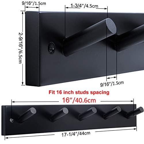 WEBI Wall Mounted Coat Rack with 5 Hooks, Black