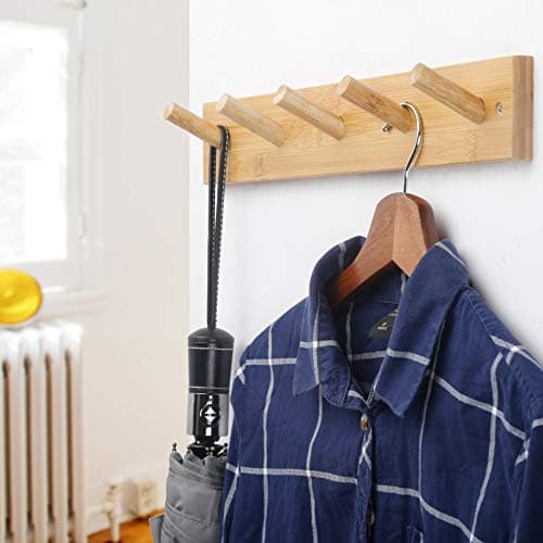 WEBI Wall Mount Coat Rack with 5 Hooks for Hats Jackets and Clothes