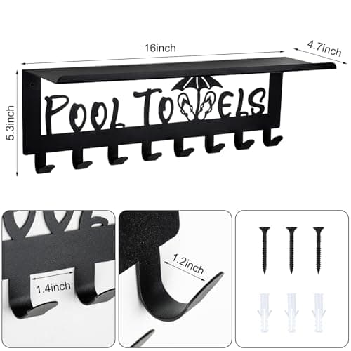 Premium Durable Carbon Steel Pool Towel Racks with 8 Hooks Outdoor & Bathroom Organizer