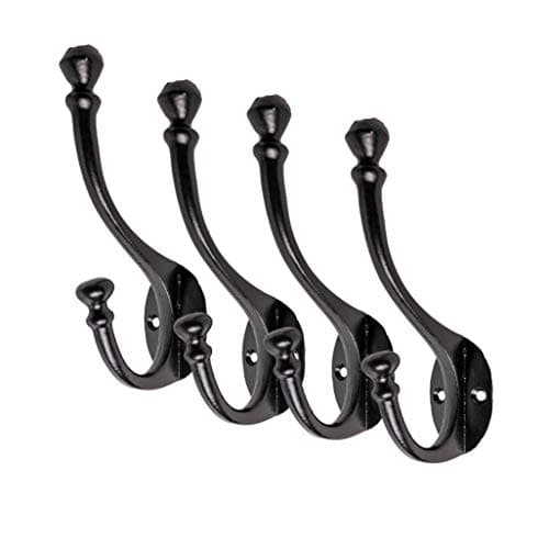 Craftsman Road Black Vintage Cast Iron Wall Hooks - Rustic Farmhouse Coat Hooks | Coats, Bags, Towels, Hats | Heritage S