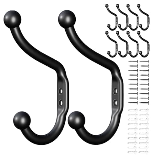 10-Pack Black Coat Hooks for Hanging Heavy Duty Items, Wall MountCloset Hooks for Towels, Clothes & Backpacks