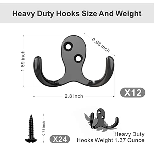 12PCS Heavy Duty Double Prong Hooks with 24 Screws for Home and Kitchen