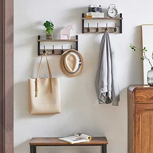 Silver Gray Wall Mounted Coat Rack Shelf with 8 Hooks UHWS001Y-2