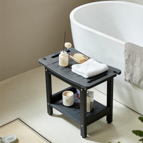Poly Lumber Large Waterproof Shower Bench Seat, Black