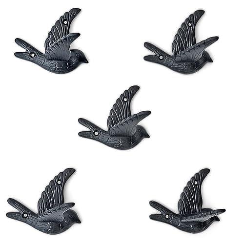 Ambipolar Vintage Black Bird Hook 5-Pack, Sturdy Rustic Farmhouse Coats & Hats