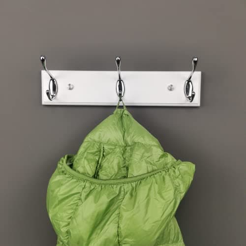 Wall-Mounted White Wood Coat Rack with 3 Hooks, Small Size