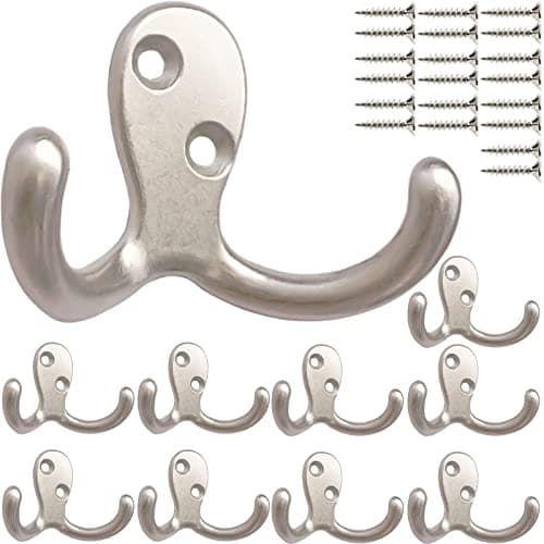 10 Pack Heavy Duty Black Wall Hooks for Coats, Robes, Key Bags — 10pcs-Silvery