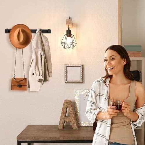 Black Metal Coat Rack, 5 Hooks, Heavy Duty, Wall Mount, Entryway, Bathroom, Garage, RV, 1 PC