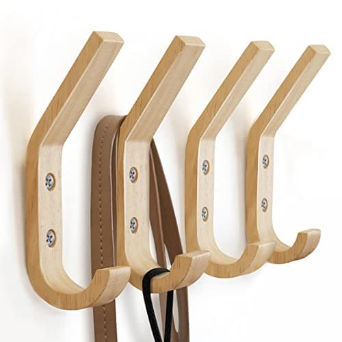 Heavy Duty Natural Oak Wood Coat Hooks Wall Organizer (4 Pack)