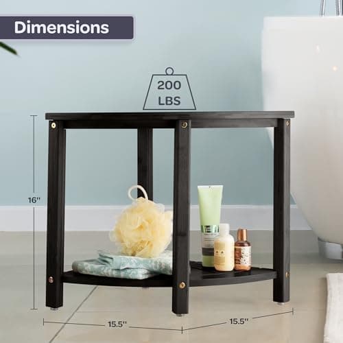Water Resistant Black Shower Bench for Home Corner Bench Seat and Storage