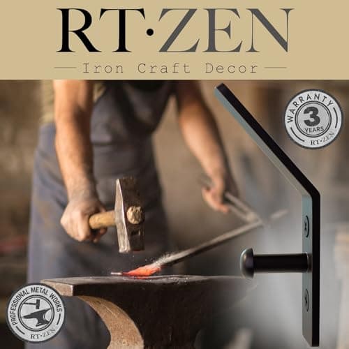 RTZEN Wrought Iron Classic Rustic Wall Hooks - 3 Pack for Coat Towel or Hat