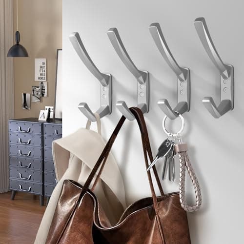 Heavy Duty Matte Towel Hooks, 5.7 Inch Coat Hooks (Silver, 4 Packs)