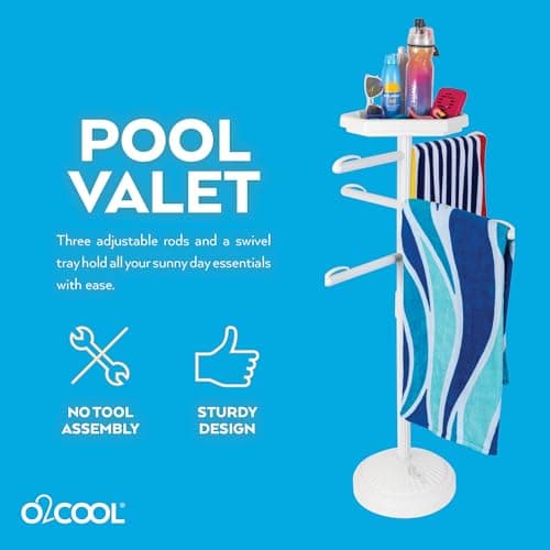 O2COOL Adjustable Pool & Patio Towel Holder, White