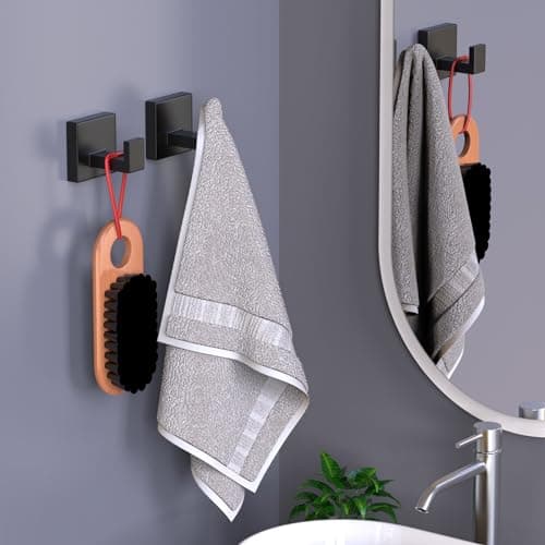PMMASTO Black Stainless Steel Towel Hooks, Bathroom & More (4PC)