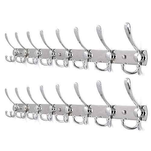 WEBI Long 8-Tri Hook Coat Rack, 30 Inch Rail, Wall Mount Black — Silver