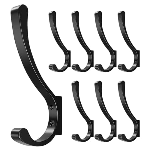 4 Pack Large Black Wall Hooks for Heavy Duty Coats and Bags — Black