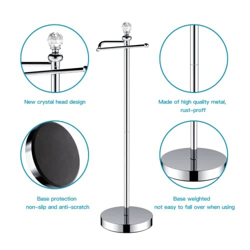 Chrome Finish Crystal Finial Free-Standing Toilet Paper Holder with Reserve Function