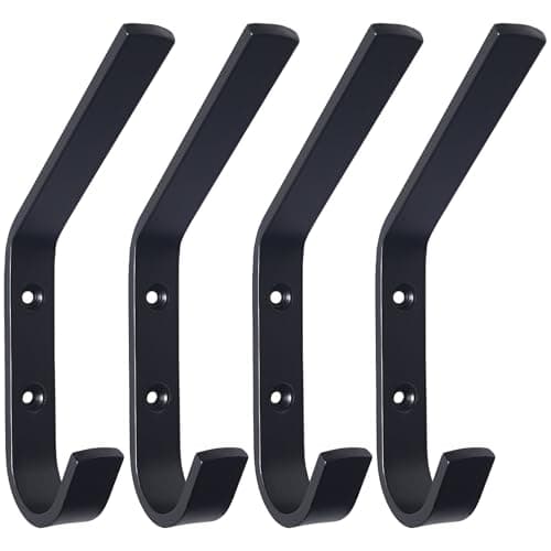 Lofekea Heavy Duty Large Wall Hooks, 4 Pack, Black Metal for Bathroom, Entryway & Mudroom