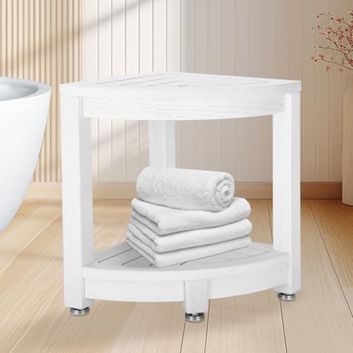 Magam Waterproof Teak Shower Stool with Storage & Non-Slip Feet (Gray) — White