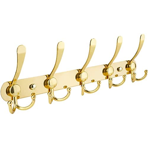 TICONN Wall Mount Coat Rack, 2-Pack White, 5 Heavy-Duty Hooks — Gold