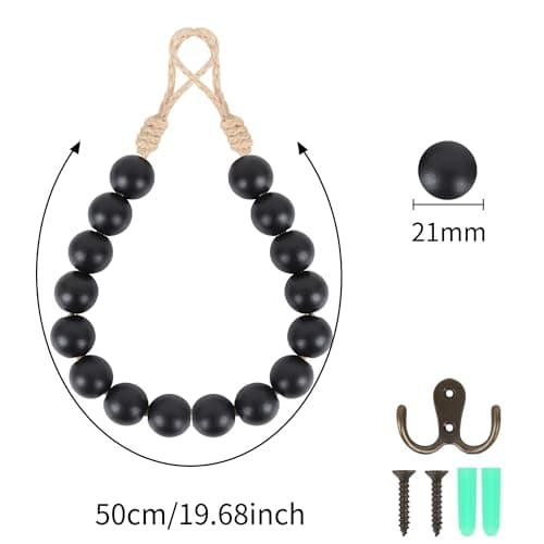 OCIOLI Black Natural Wood Bead Toilet Paper Holder Wall Mount Bathroom Towel Holder