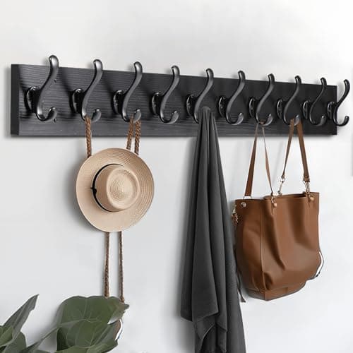 Tatub 38.6" White Wall Mount Coat Rack with 10 Hooks — Black