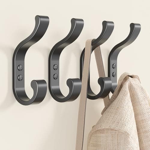 Black Wall-Mount Coat Hanger, 4 Pack - Hold 30 Lb, Heavy Duty Coat Hooks