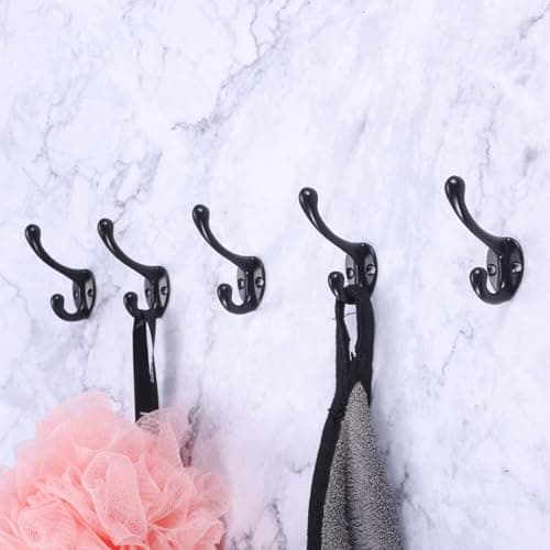 10pcs Black Wall Hooks for Towels, Clothes & Coats in Bedroom & Living Room with 20 Screws