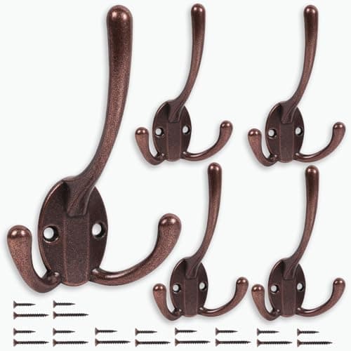 5 Pack Heavy Duty Black Wall Mount Coat Hooks Decorative for Bath and Kitchen — Bronze