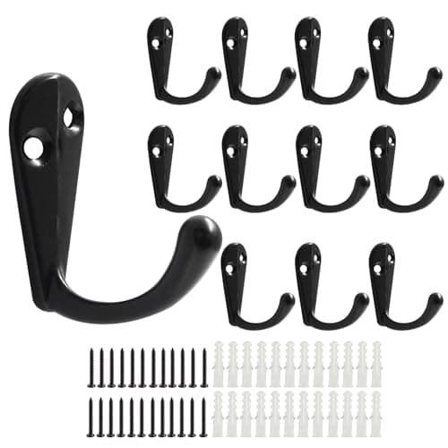 BokWin 12PCS White Coat Hooks for Hanging Hats, Towels, Keys & More — Black