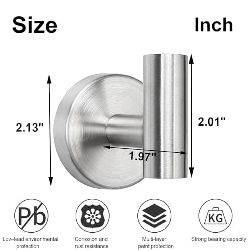 TocTen Brushed Nickel 5 Pack SUS 304 Stainless Steel Towel Hook for Bathroom Kitchen