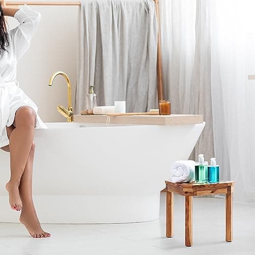 BLUEWEST Acacia Wood Shower Foot Stool for Inside Showers