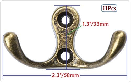 11 Pack Antique Brass Double Round Head Wall Mount Heavy Duty Coat Hooks
