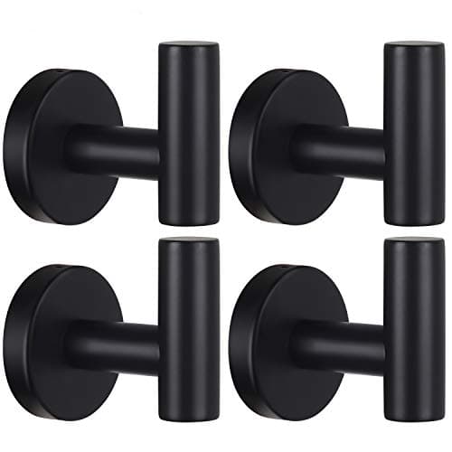 Matte Black Stainless Steel Robe Hooks Heavy Duty Bathroom Wall Mount Towel Hooks 8 Packs — Black