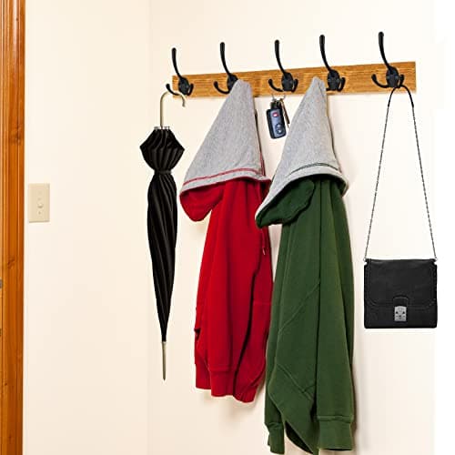 Heavy Duty Triple Coat Hooks Wall Mounted - Set of 14 with Screws, Black - Utility Hooks for Coat, Bag, Towel, Umbrella - Retro Style - Rustic Design - Ideal for Home or Office