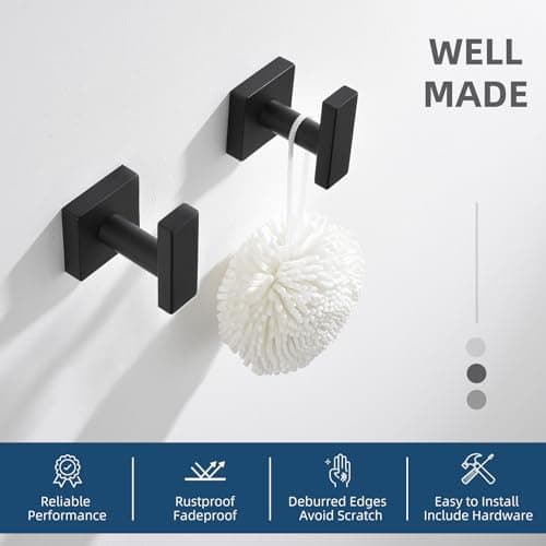 Stainless Steel Matte Black Towel & Robe Hooks, 2 Pack