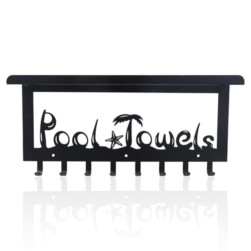OYEFLY Wall Mount Towel Rack with 8 Hooks & Shelf (Black)