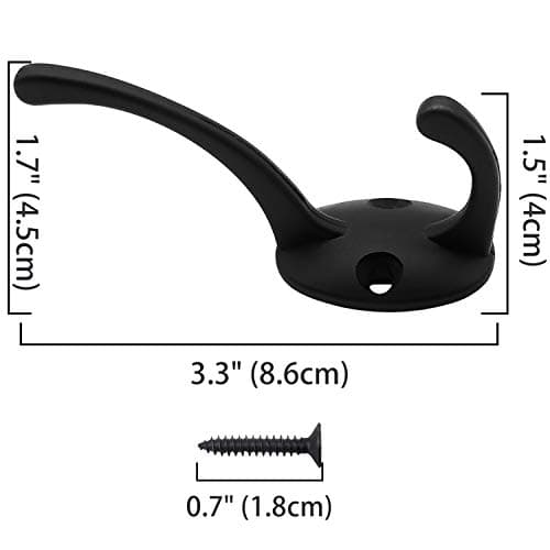 12 Pack Black Coat Hooks Wall Mounted with Screws - Retro Double Hooks for Various Items