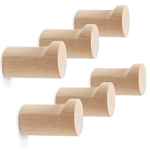 Rustic 4 Pack Wood Wall Hooks for Hanging Bags, Towels, and Clothes — Beech