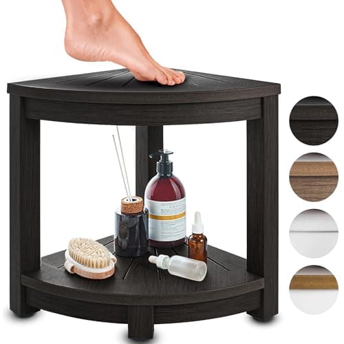 HDPE Corner Shower Stool - Waterproof Shower Bench for Shaving and Organizing (Brown) — Black