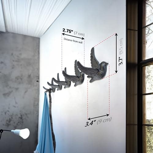 Ambipolar Vintage Black Bird Hook 5-Pack, Sturdy Rustic Farmhouse Coats & Hats