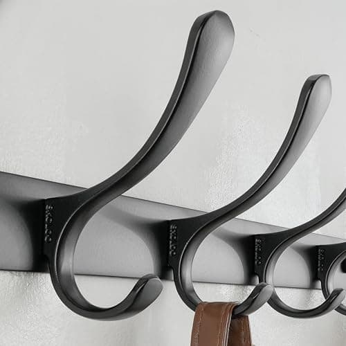 SKOLOO Wall-Mounted Coat Rack - 6 Heavy-Duty Stainless Steel Hooks, Black