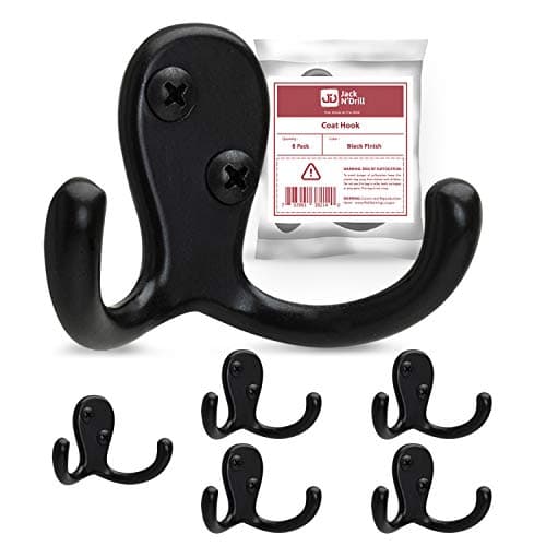 Jack N’ Drill 5+1 Pack Black Finish Double Coat Hooks — Black