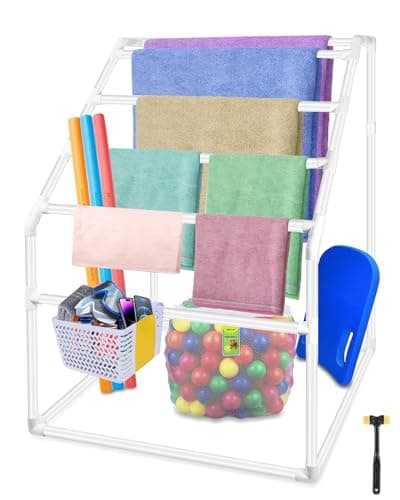 Hutigertech 7 Tier Heavy Duty Outdoor Poolside Towel Rack with Hammer