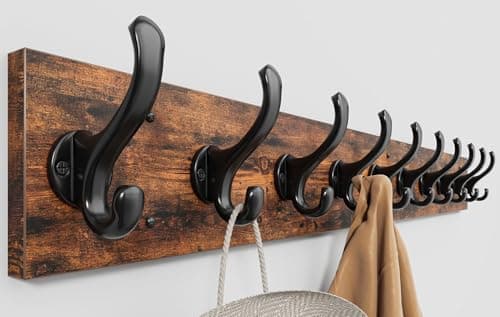 Tatub 38.6" White Wall Mount Coat Rack with 10 Hooks — Rustic