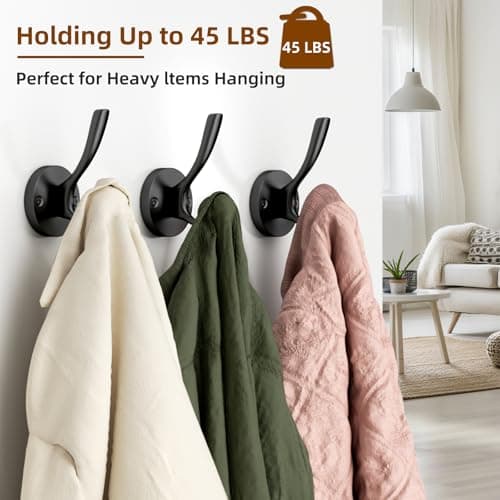 ZUONAI Matte Black Wall Hooks 2 Pack Heavy Duty Black Coat & Hat Hooks