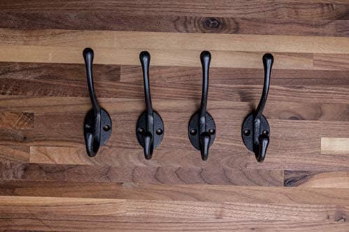 CRAFTSMAN ROAD Vintage Cast Iron Wall Hooks - Black, Set of 4 | Farmhouse Coat Hooks | Classic Slender Design