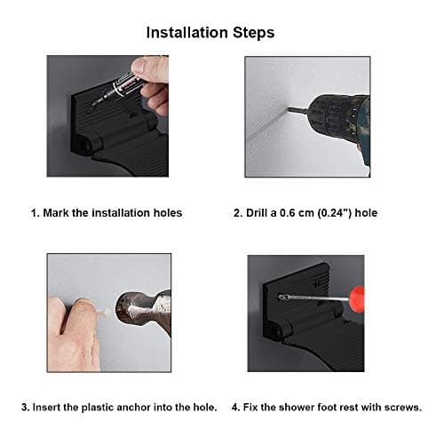 Black Metal Wall Mounted Folding Foot Rest for Shaving