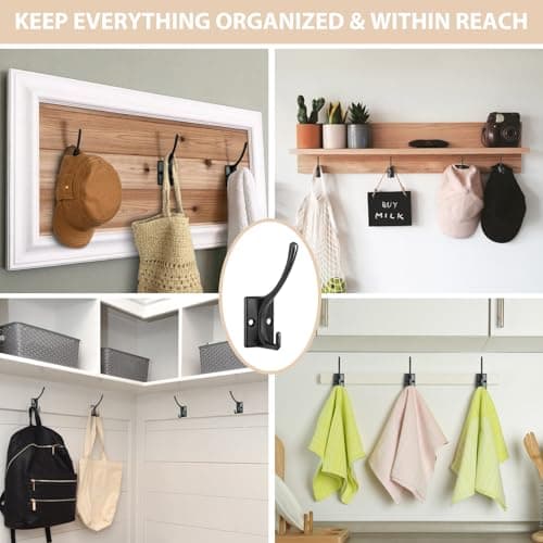 12-Pack Heavy Duty Black Wall Hooks with 24 Screws for Coats, Towels, Scarves